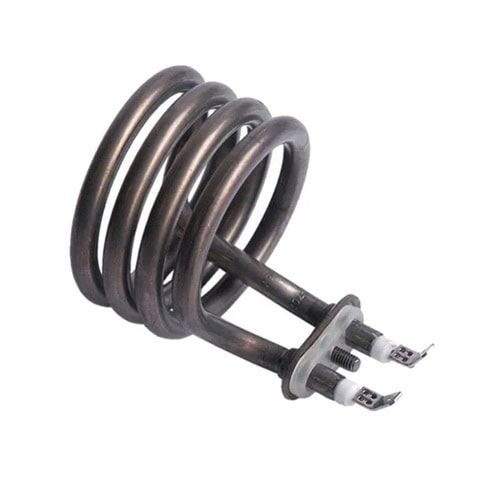 A tubular element bent into a four-turn spiral, with two screw terminals.