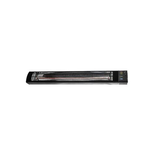 A wall-mounted infrared radiant heater, a long black bar with its emitter behind a grille.